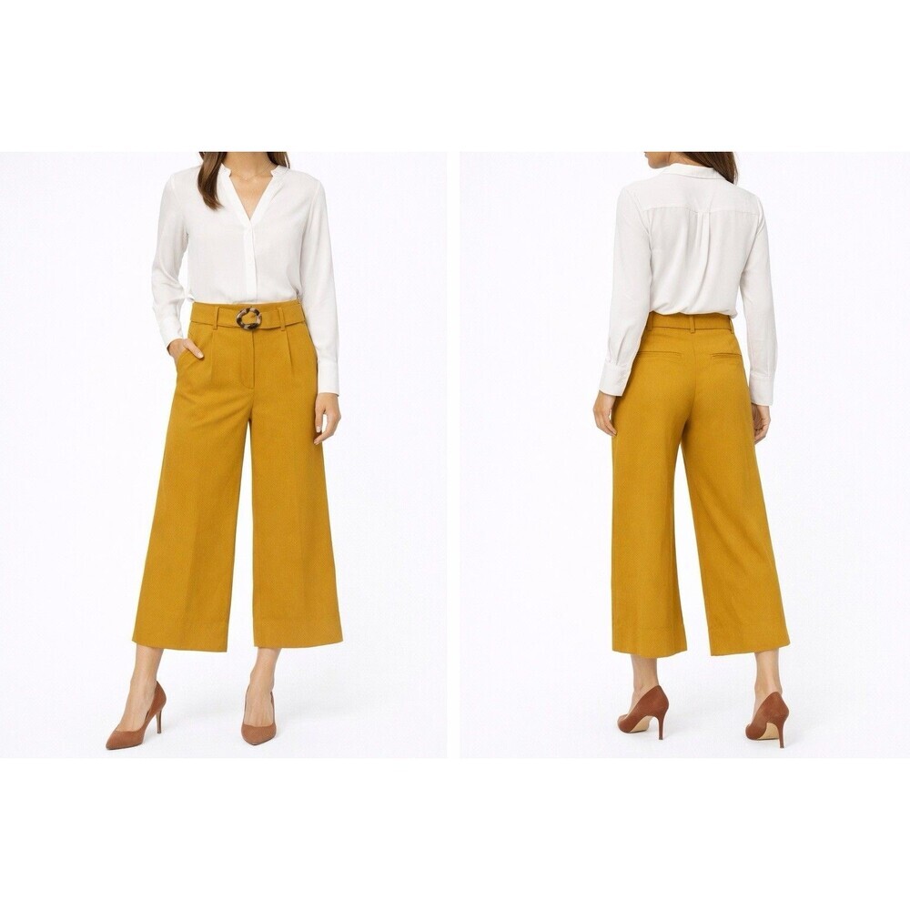 Moon River Mustard Yellow High-Waist Wide Leg Cropped Pants Belted Size M